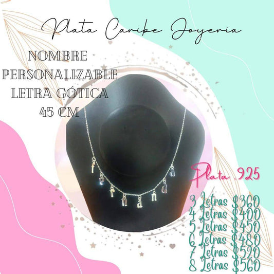 Collar Personalizado Letra Gótica Plata .925