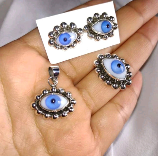 Set Ojo Turco Aretes, Dije y Anillo